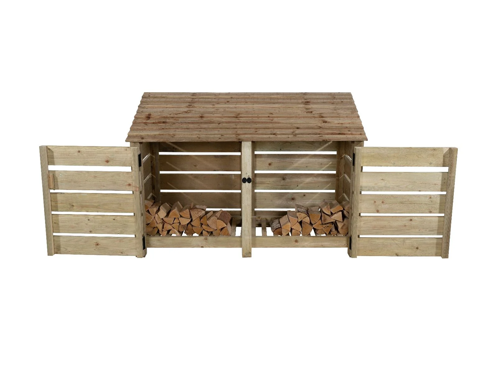Slatted Wooden Log Store with Doors W-187cm, H-126cm or 180cm, D-88cm - Image 10