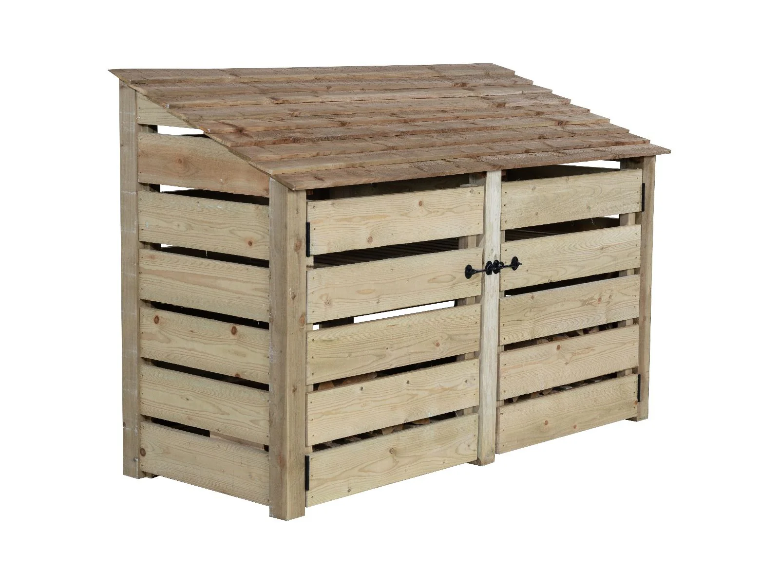 Slatted Wooden Log Store with Doors W-187cm, H-126cm or 180cm, D-88cm - Image 12