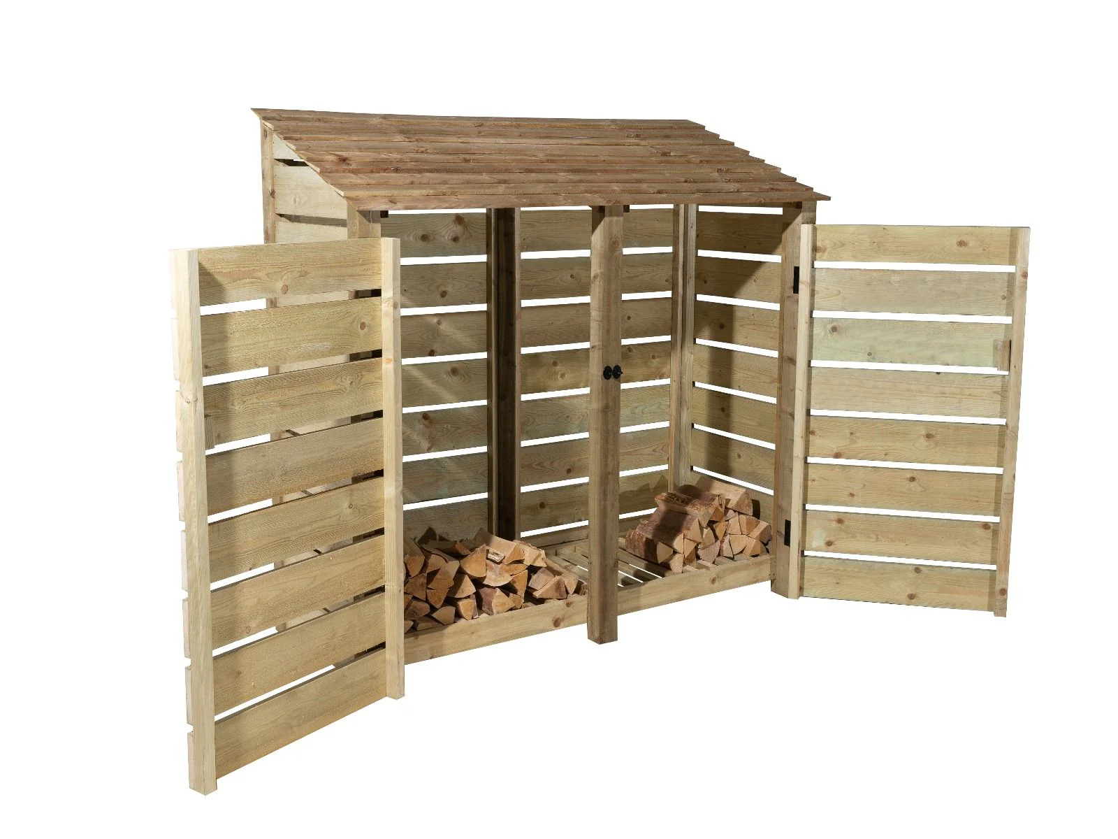 Slatted Wooden Log Store with Doors W-187cm, H-126cm or 180cm, D-88cm - Image 4