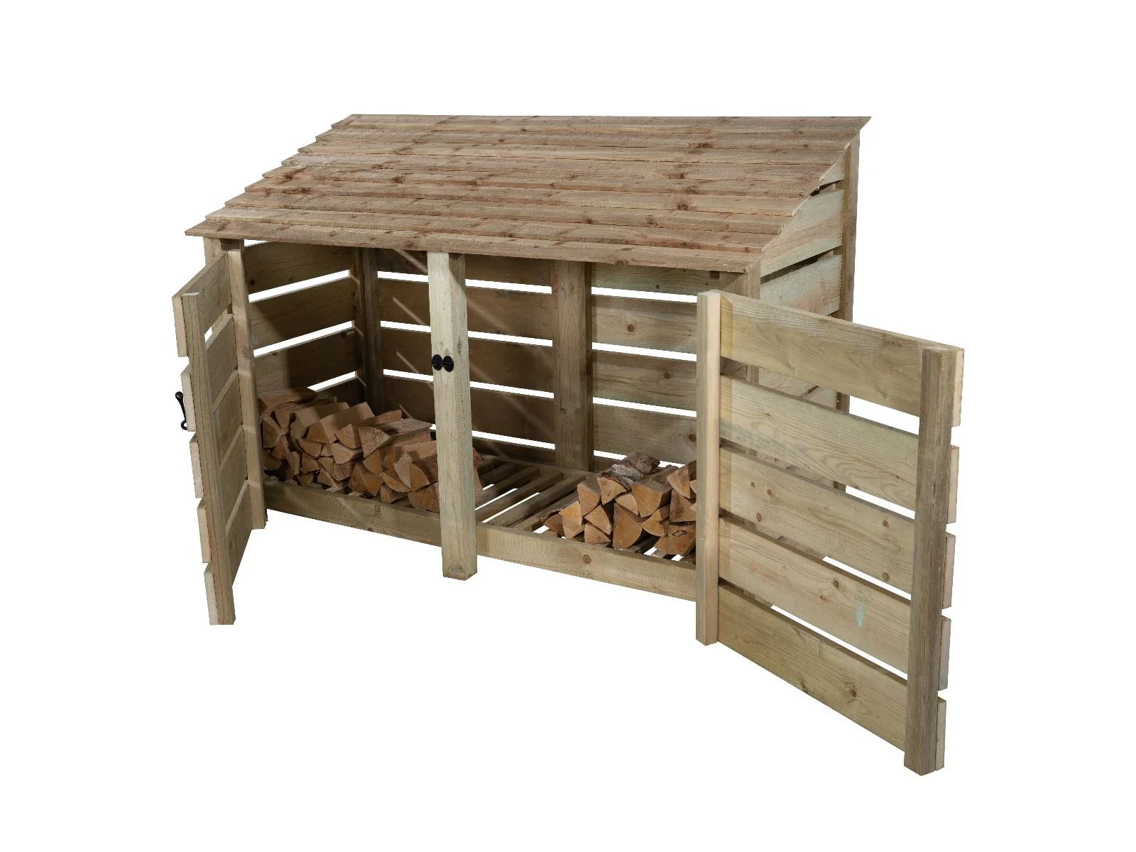Slatted Wooden Log Store with Doors W-187cm, H-126cm or 180cm, D-88cm - Image 7