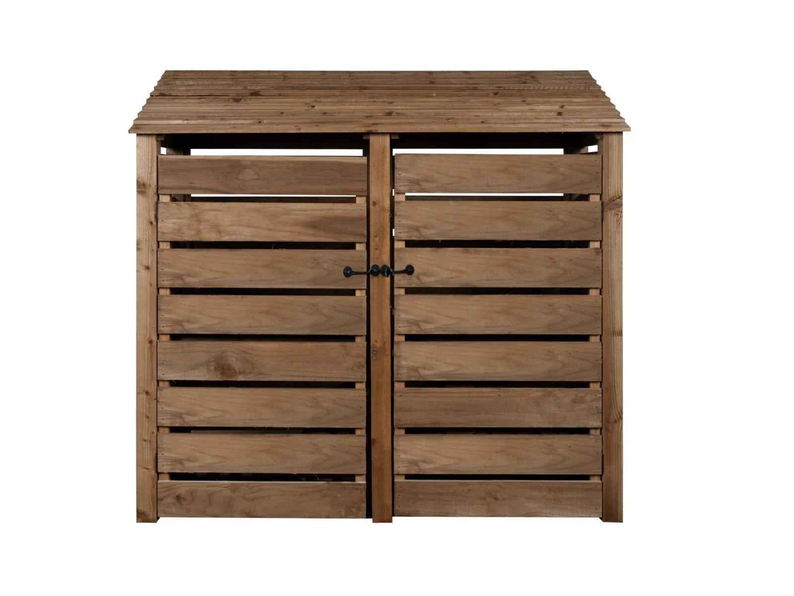 Slatted Wooden Log Store with Doors W-187cm, H-126cm or 180cm, D-88cm - Brown Finish - Image 3