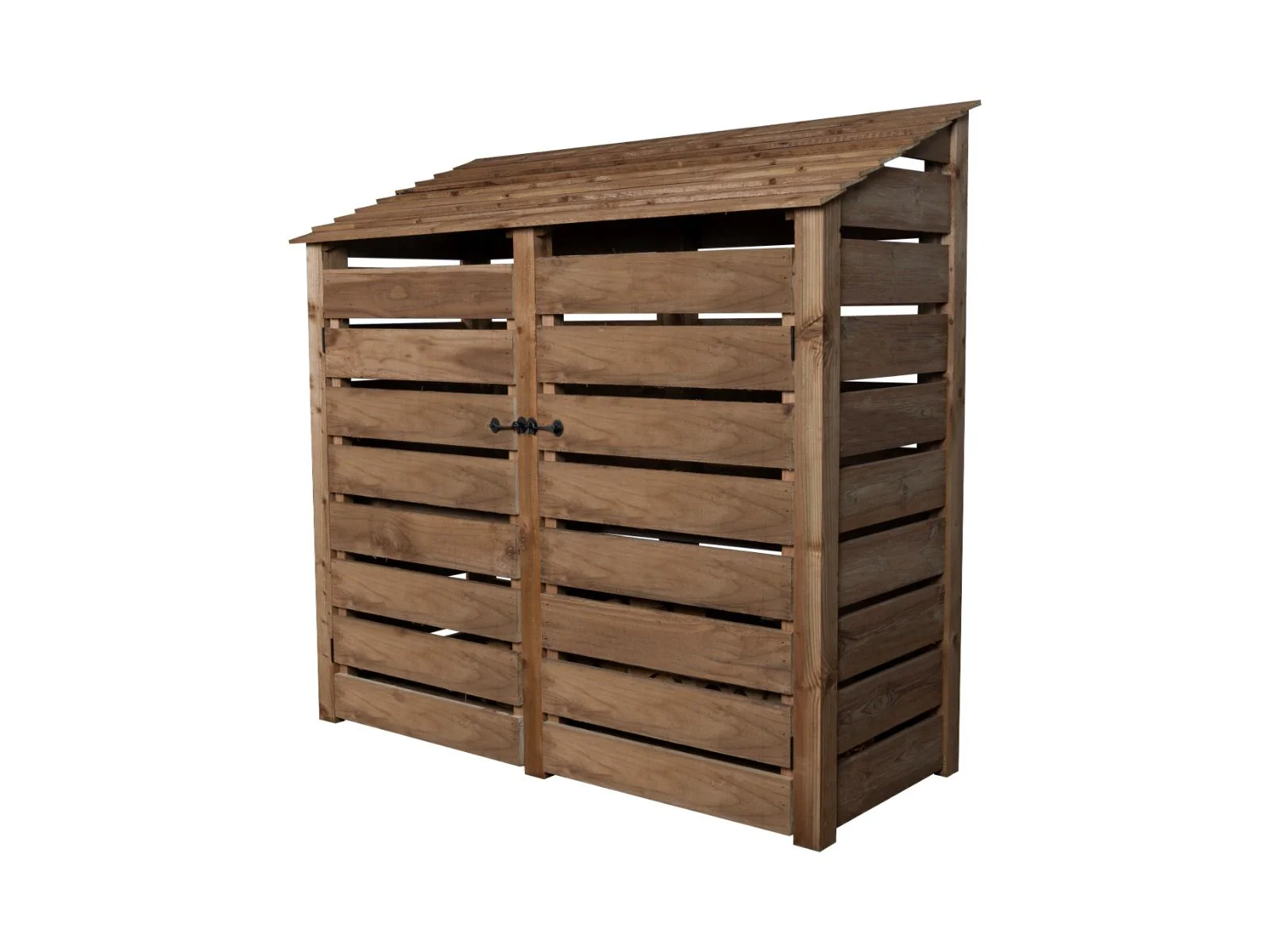 Slatted Wooden Log Store with Doors W-187cm, H-126cm or 180cm, D-88cm - Brown Finish - Image 4