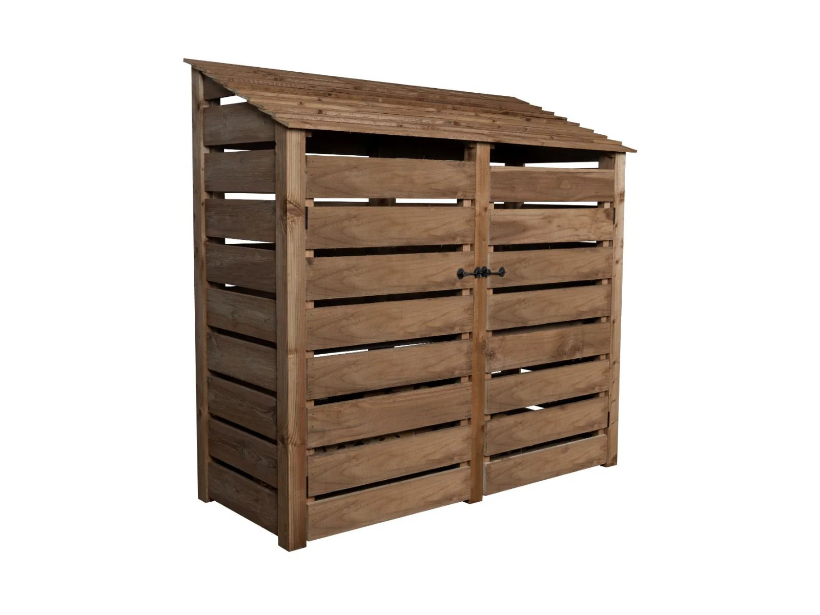 Slatted Wooden Log Store with Doors W-187cm, H-126cm or 180cm, D-88cm - Brown Finish - Image 5