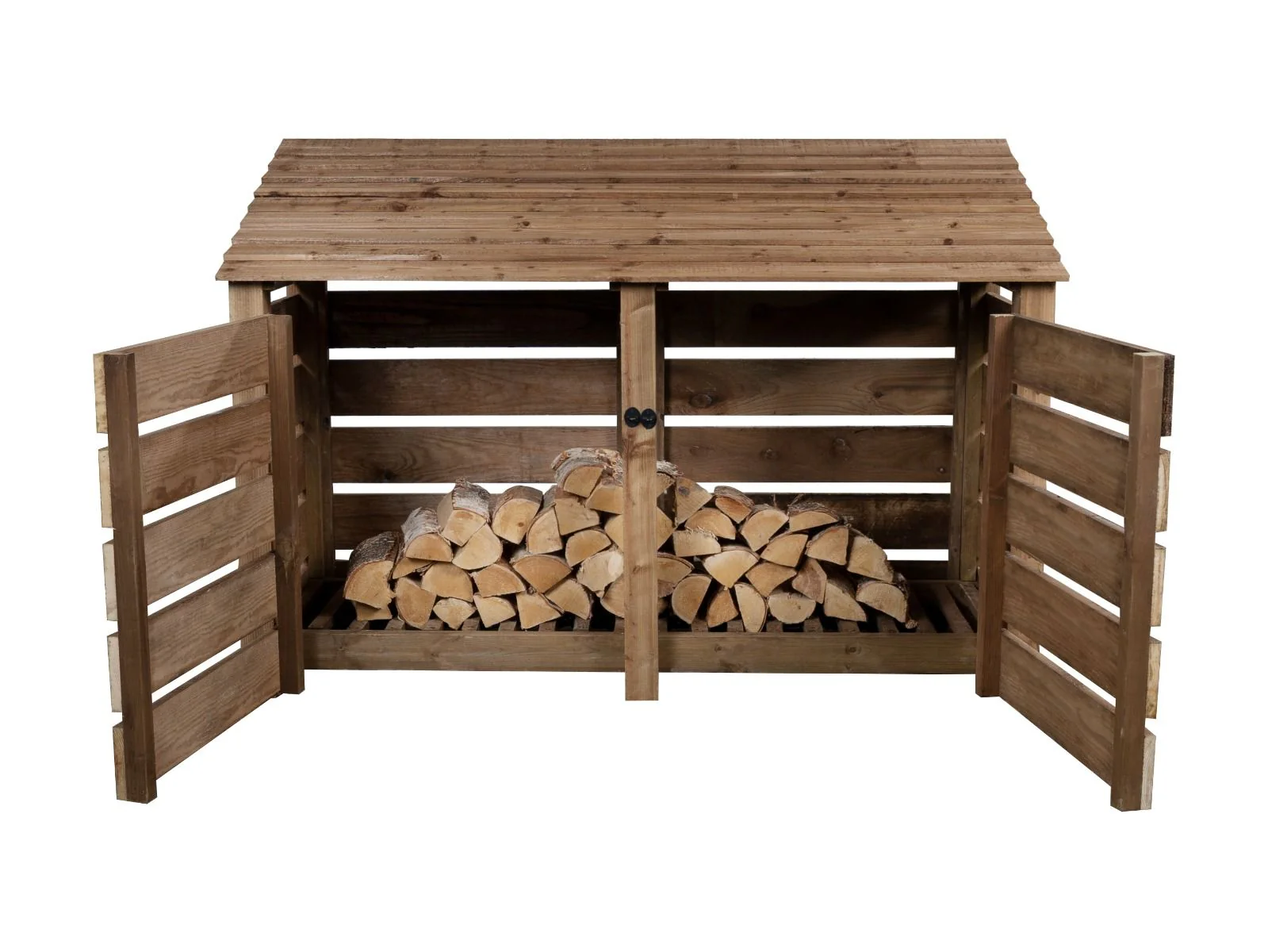 Slatted Wooden Log Store with Doors W-187cm, H-126cm or 180cm, D-88cm - Brown Finish - Image 6
