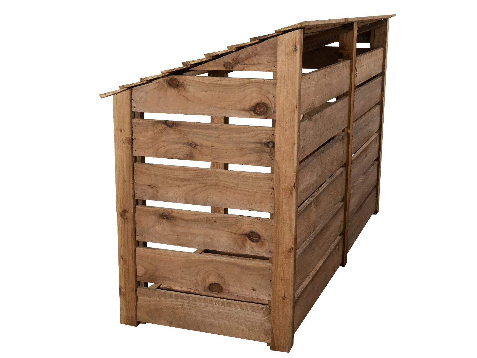 Slatted Wooden Log Store with Doors W-227cm, H-126cm or 180cm, D-88cm - Brown Finish - Image 4