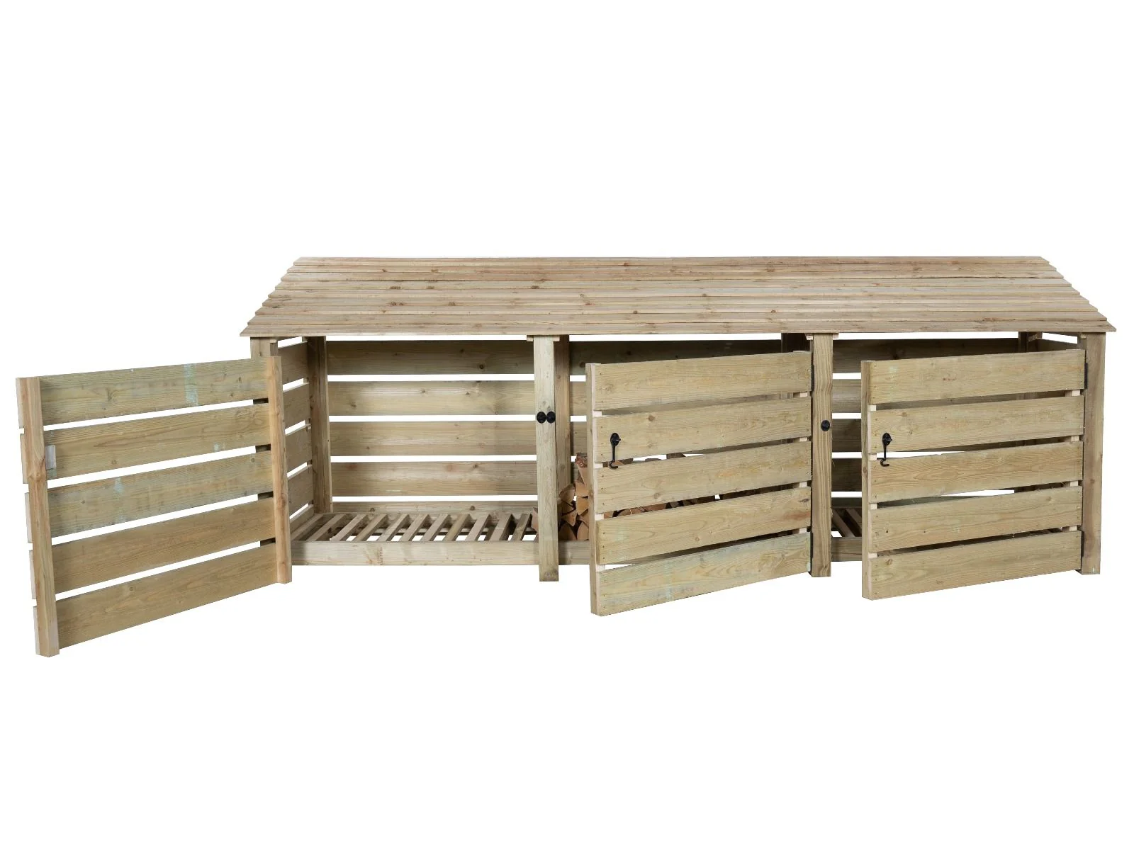 Slatted Wooden Log Store with Doors W-335cm, H-126cm or 180cm, D-88cm - Image 3