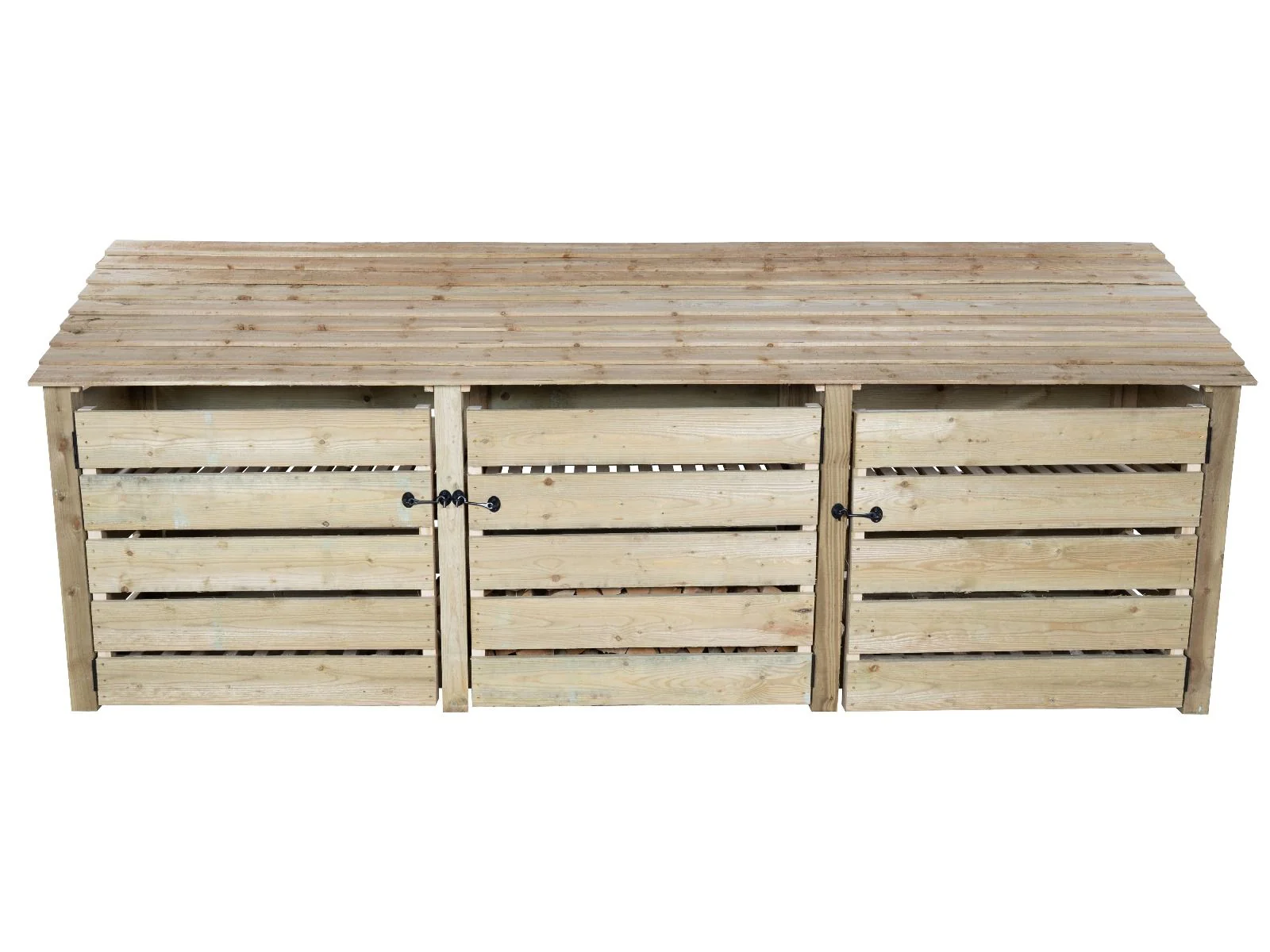 Slatted Wooden Log Store with Doors W-335cm, H-126cm or 180cm, D-88cm - Image 6