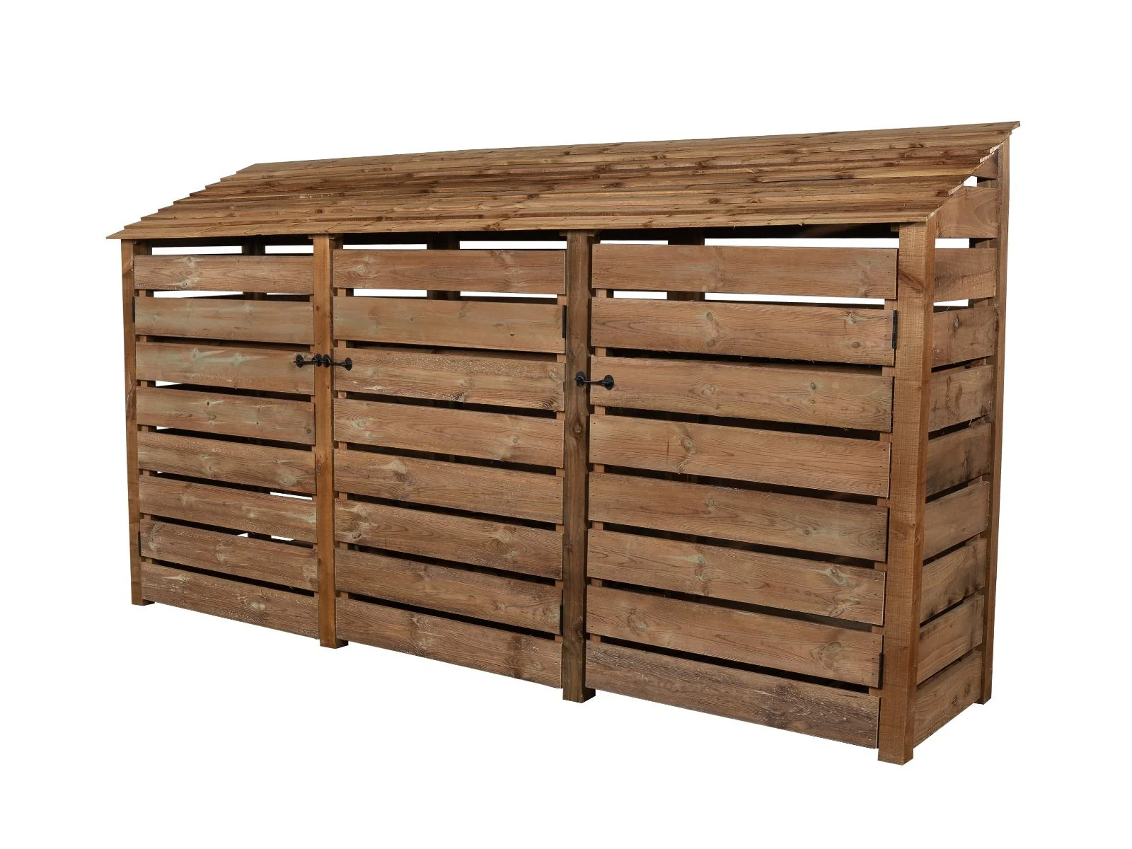 Slatted Wooden Log Store with Doors W-335cm, H-126cm or 180cm, D-88cm - Brown Finish - Image 3