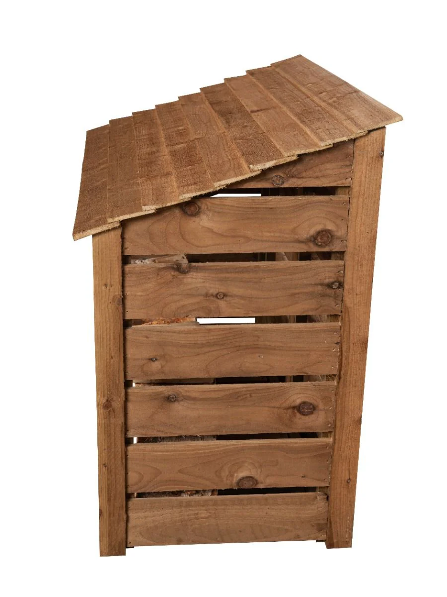 Slatted Wooden Log Store with Shelf W-146cm, H-126cm or 180cm, D-88cm - Brown Finish - Image 7