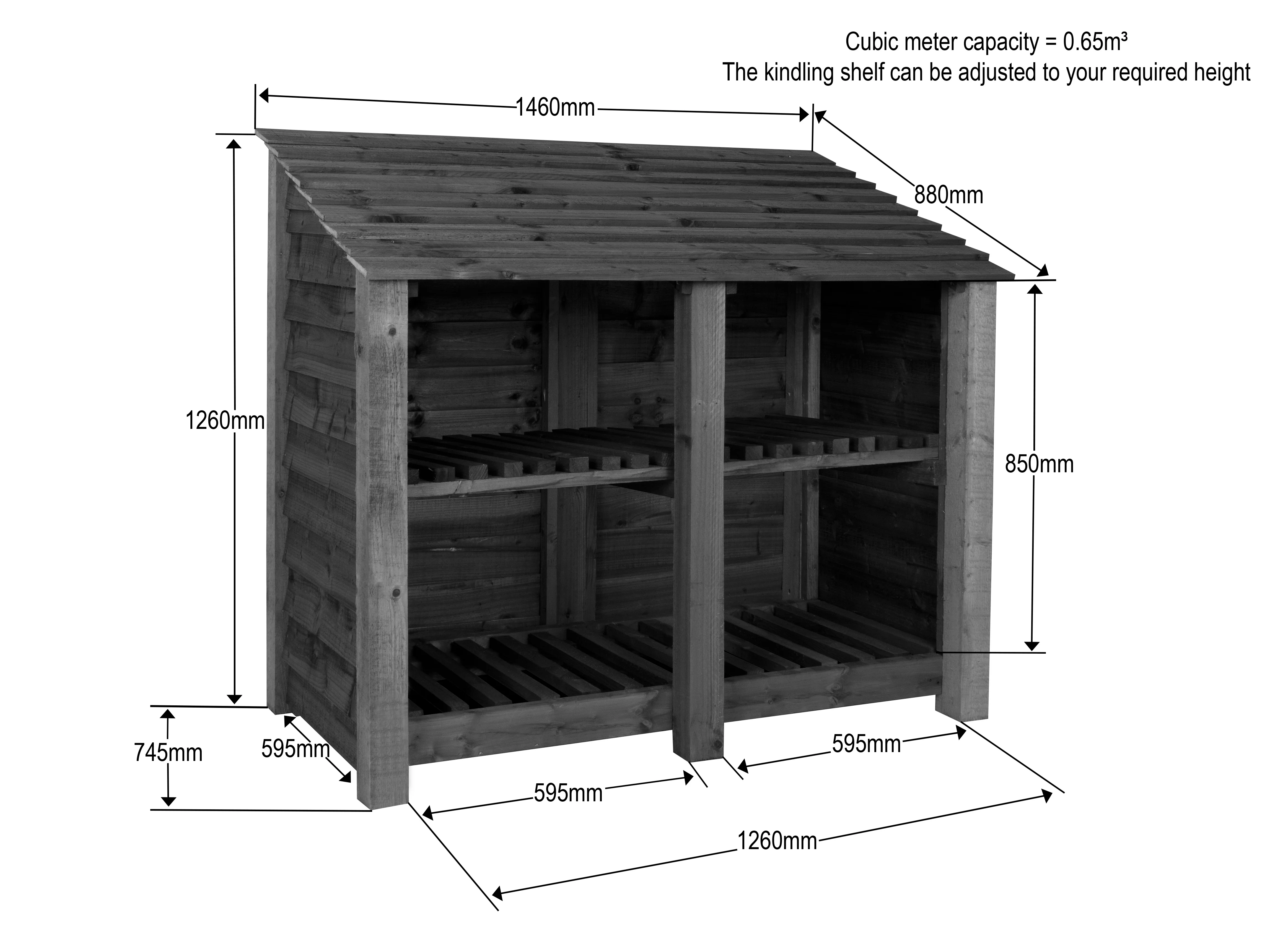 Slatted Wooden Log Store with Shelf W-146cm, H-126cm or 180cm, D-88cm - Brown Finish - Image 8