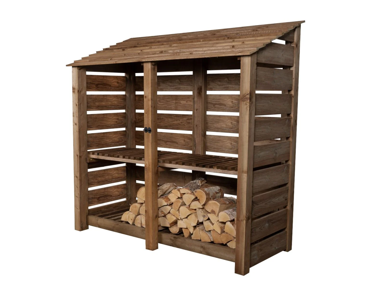 Slatted Wooden Log Store with Shelf W-187cm, H-126cm or 180cm, D-88cm - Brown Finish - Image 3