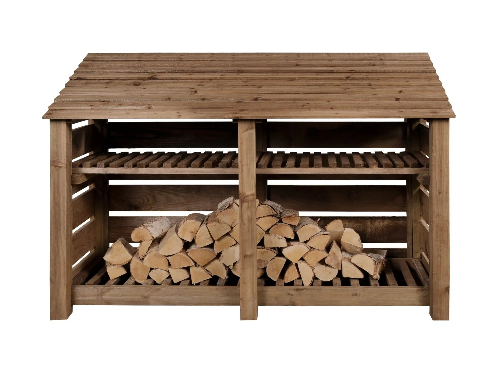 Slatted Wooden Log Store with Shelf W-187cm, H-126cm or 180cm, D-88cm - Brown Finish - Image 4