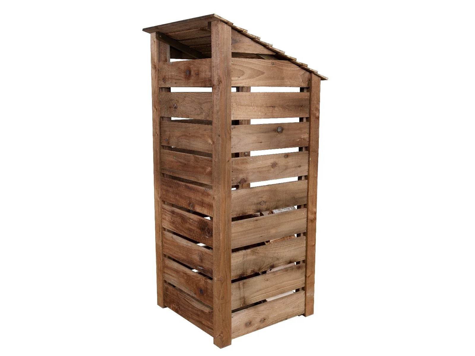 Slatted Wooden Log Store With Shelf W-79cm, H-126cm or 180cm, D-88cm - Brown Finish - Image 4