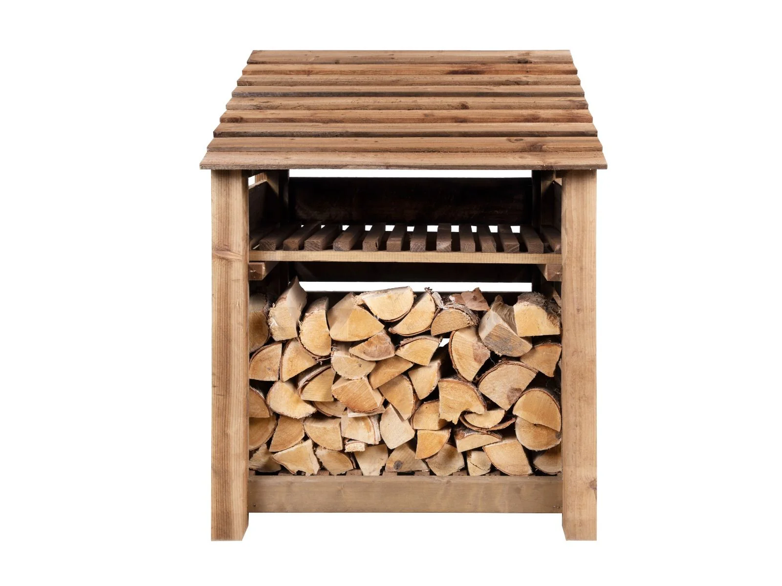Slatted Wooden Log Store with Shelf W-99cm, H-126cm or 180cm, D-88cm - Brown Finish - Image 3