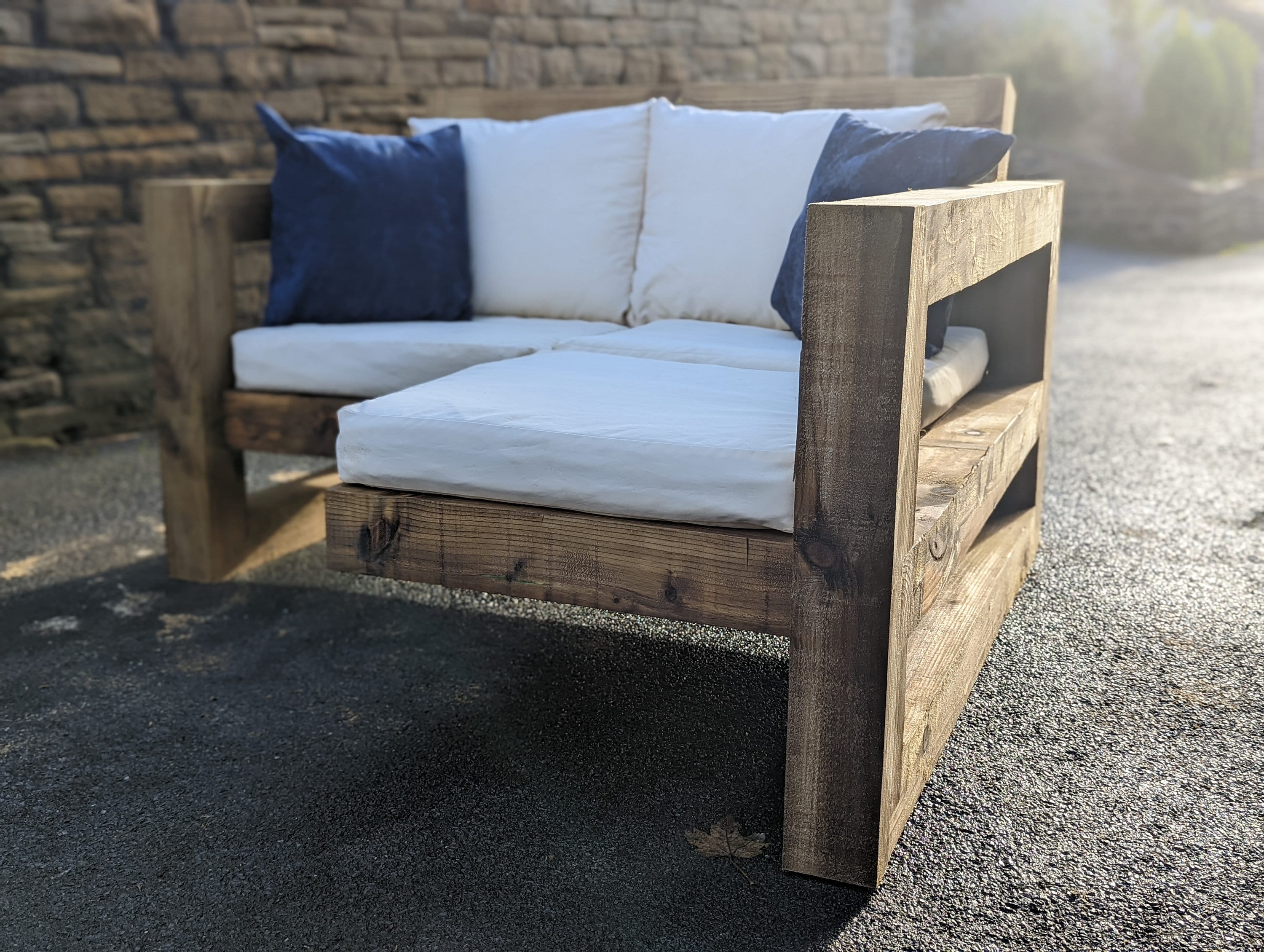 Solid Wood Garden Sofa 2 seat with foot rest - Image 2