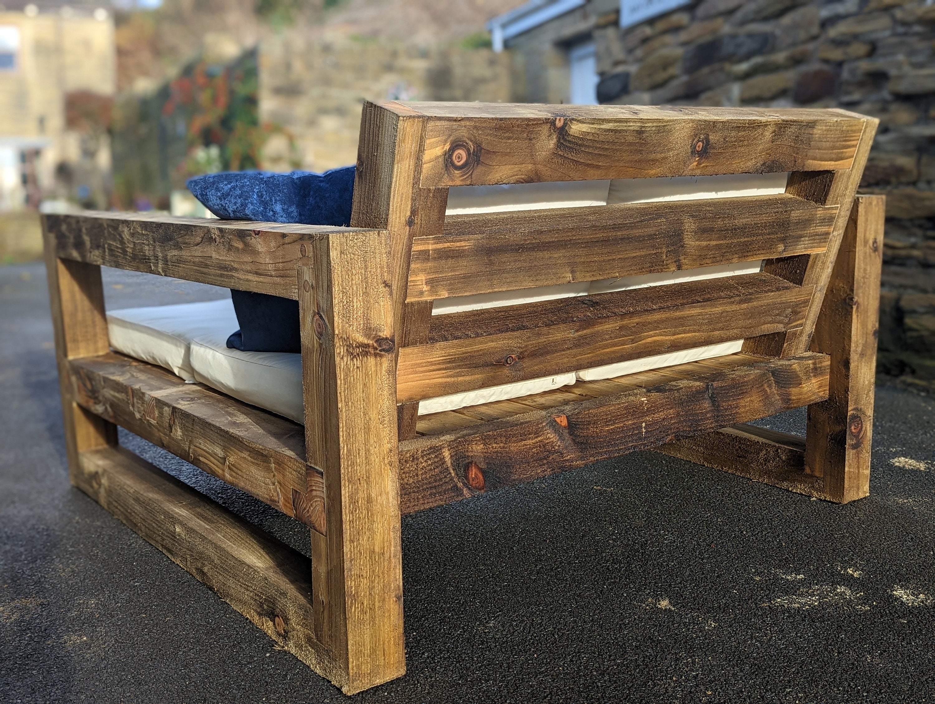 Solid Wood Garden Sofa 2 seat with foot rest - Image 6