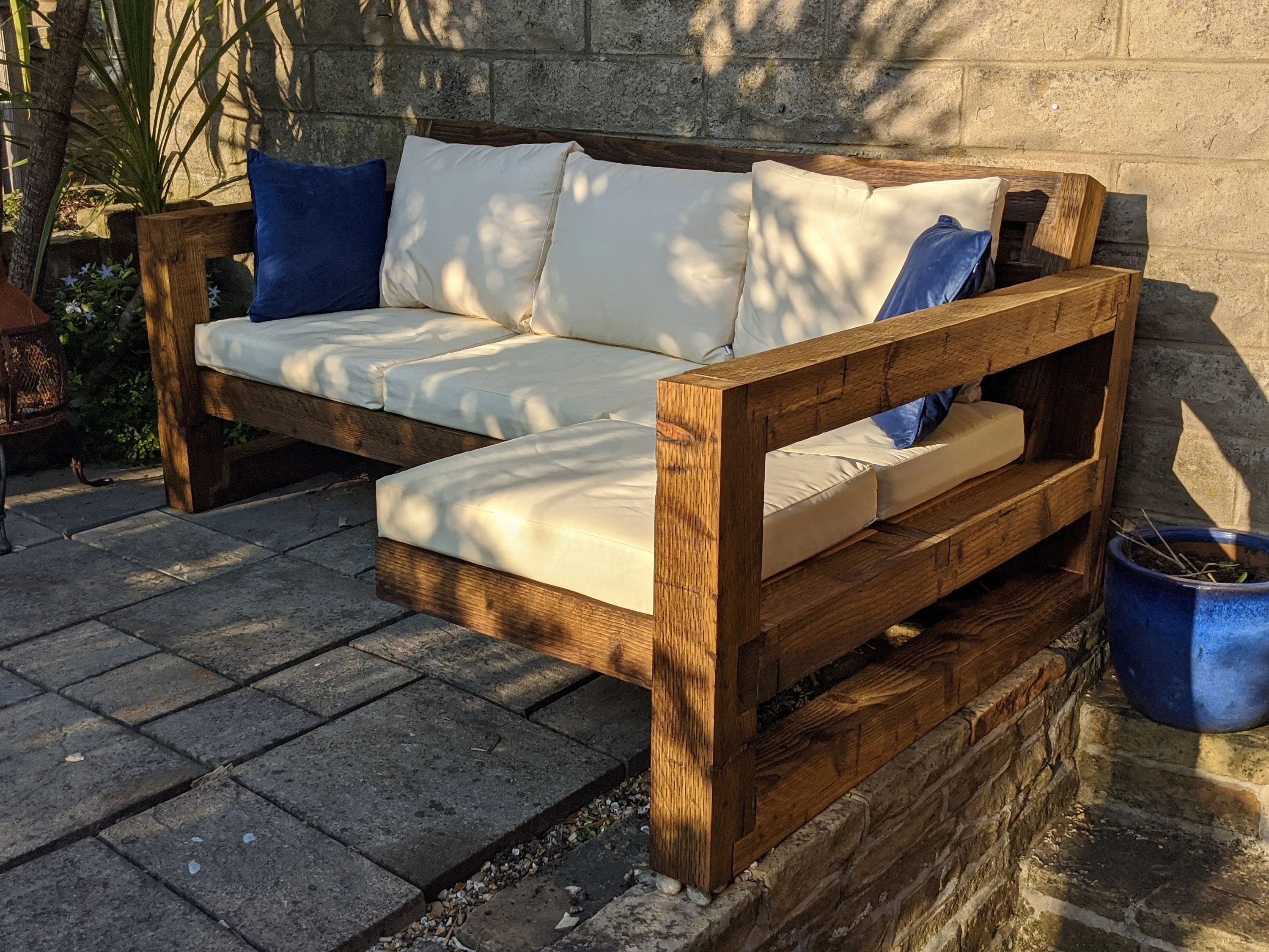 Solid Wood Garden Sofa 3 seat with foot rest - Image 2