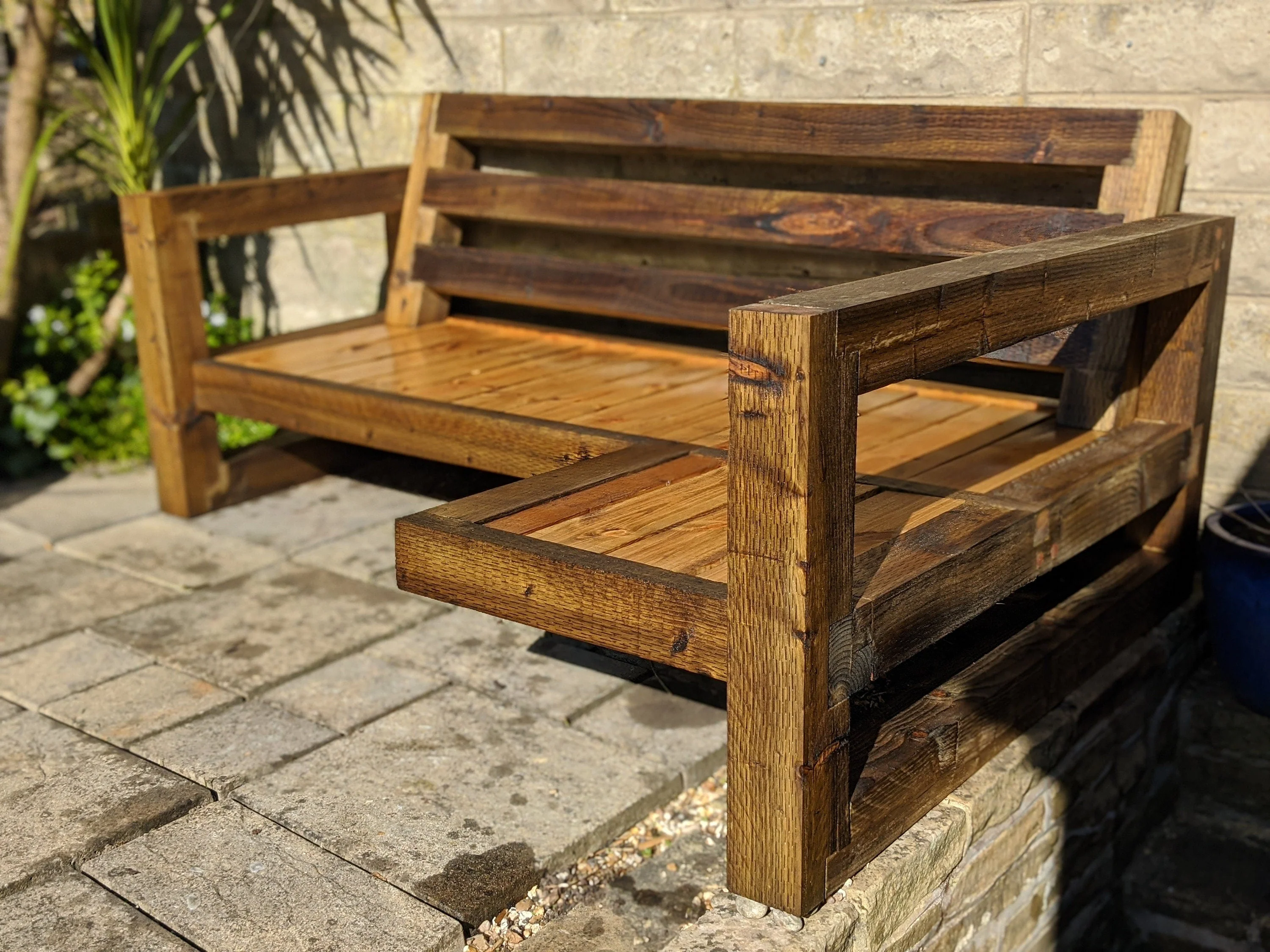 Solid Wood Garden Sofa 3 seat with foot rest - Image 4