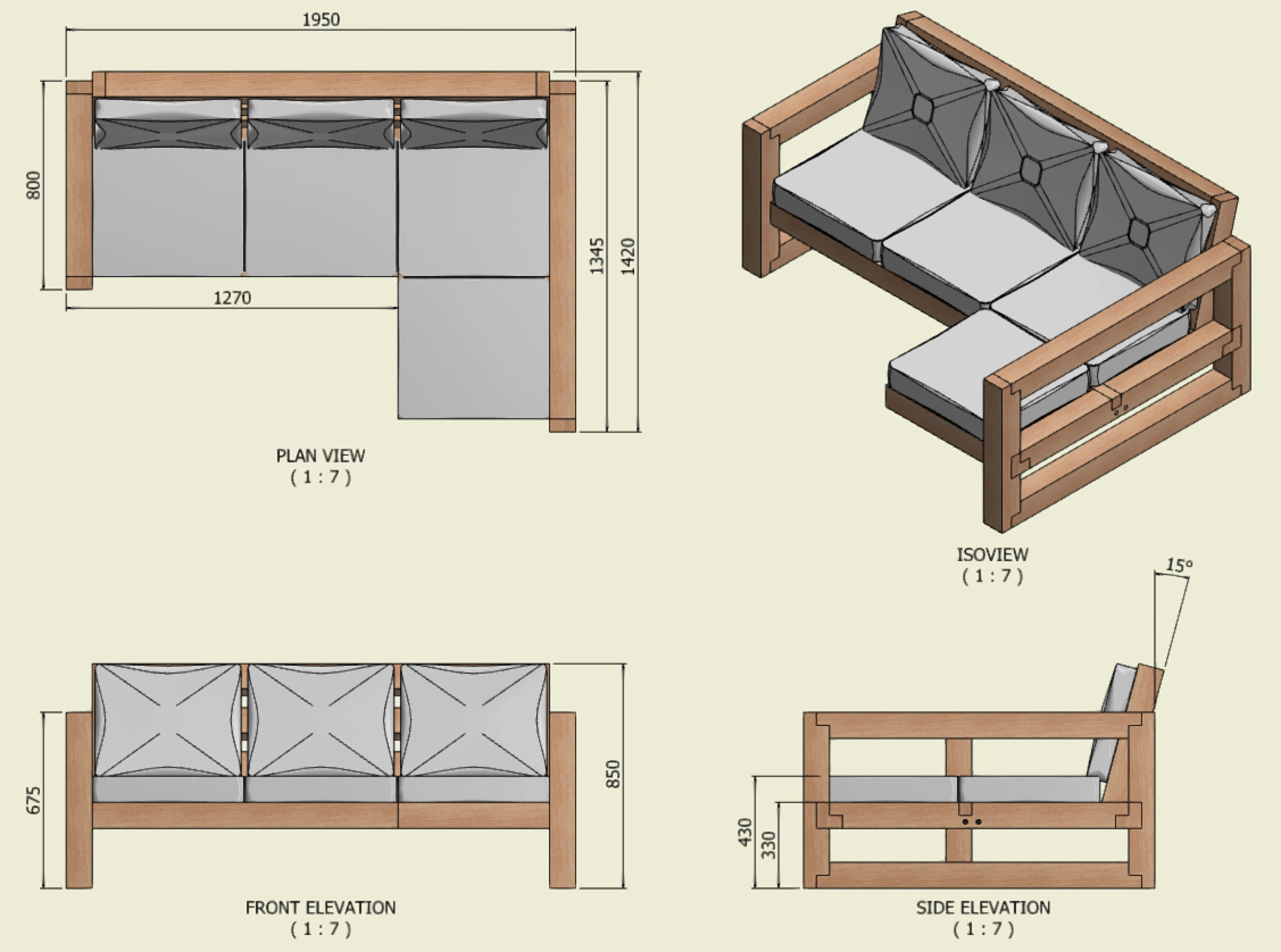 Solid Wood Garden Sofa 3 seat with foot rest & table - Image 10