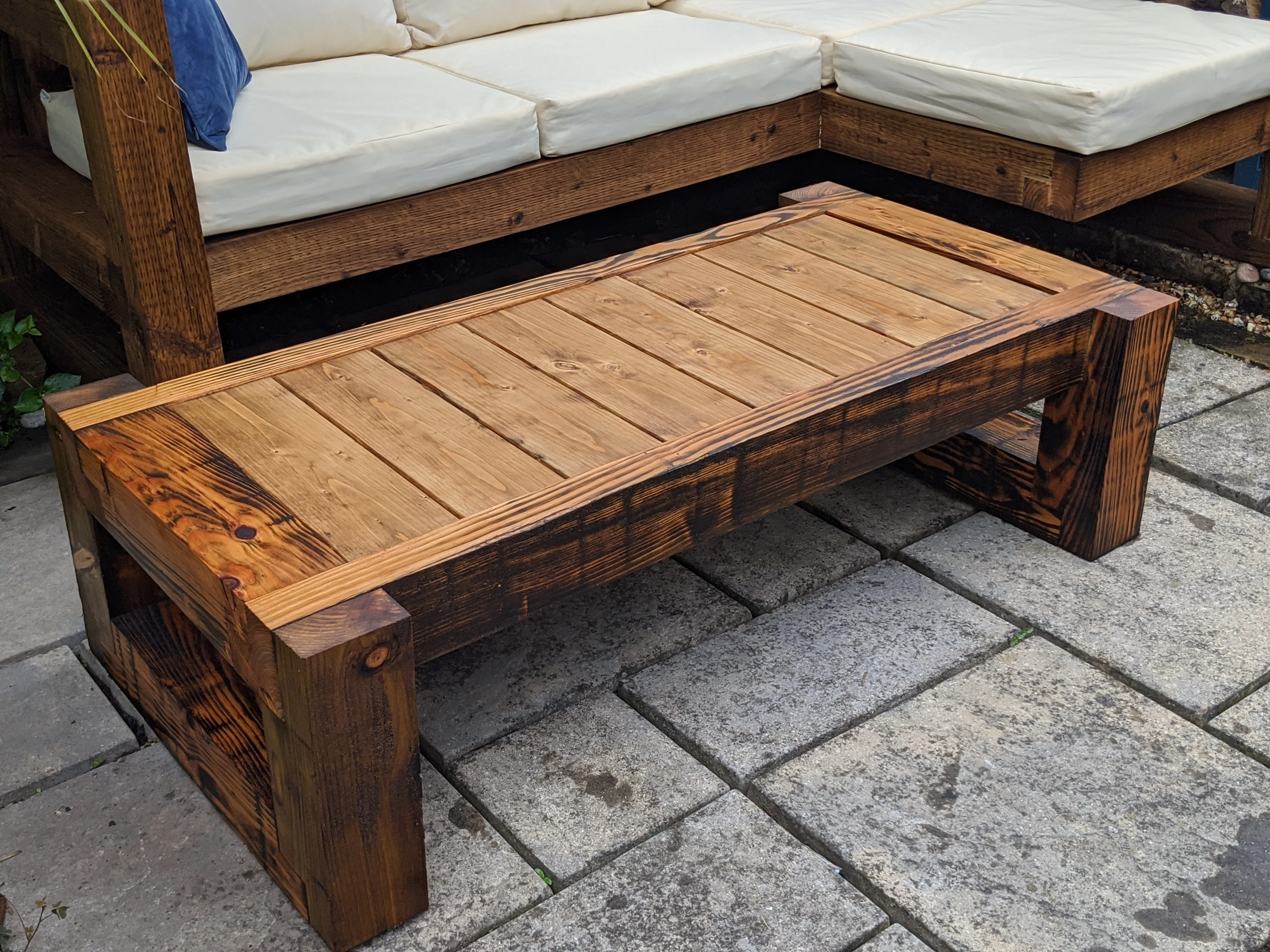 Solid Wood Garden Sofa 3 seat with foot rest & table - Image 8