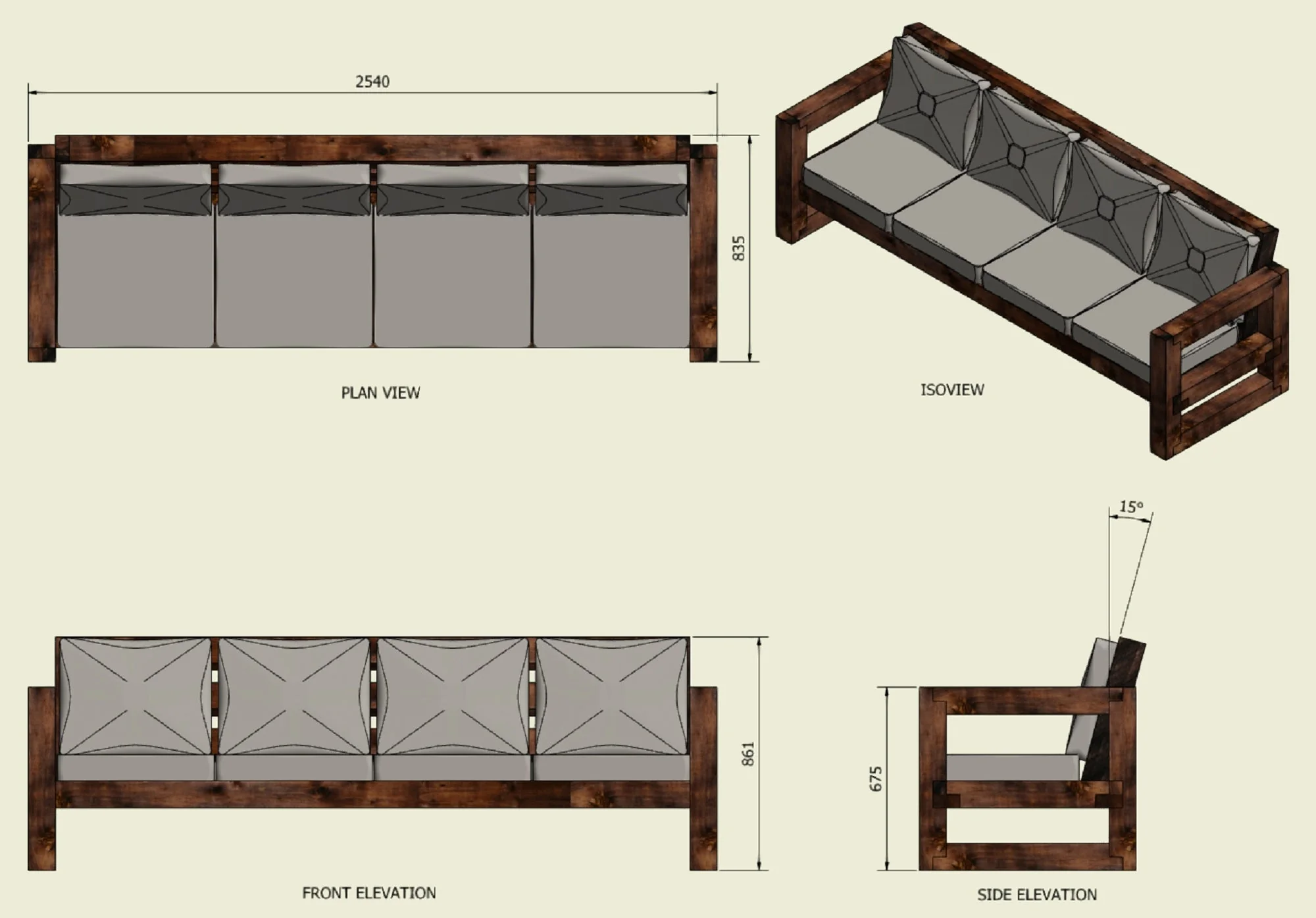 Solid Wood Garden Sofa 4 seat - Image 11