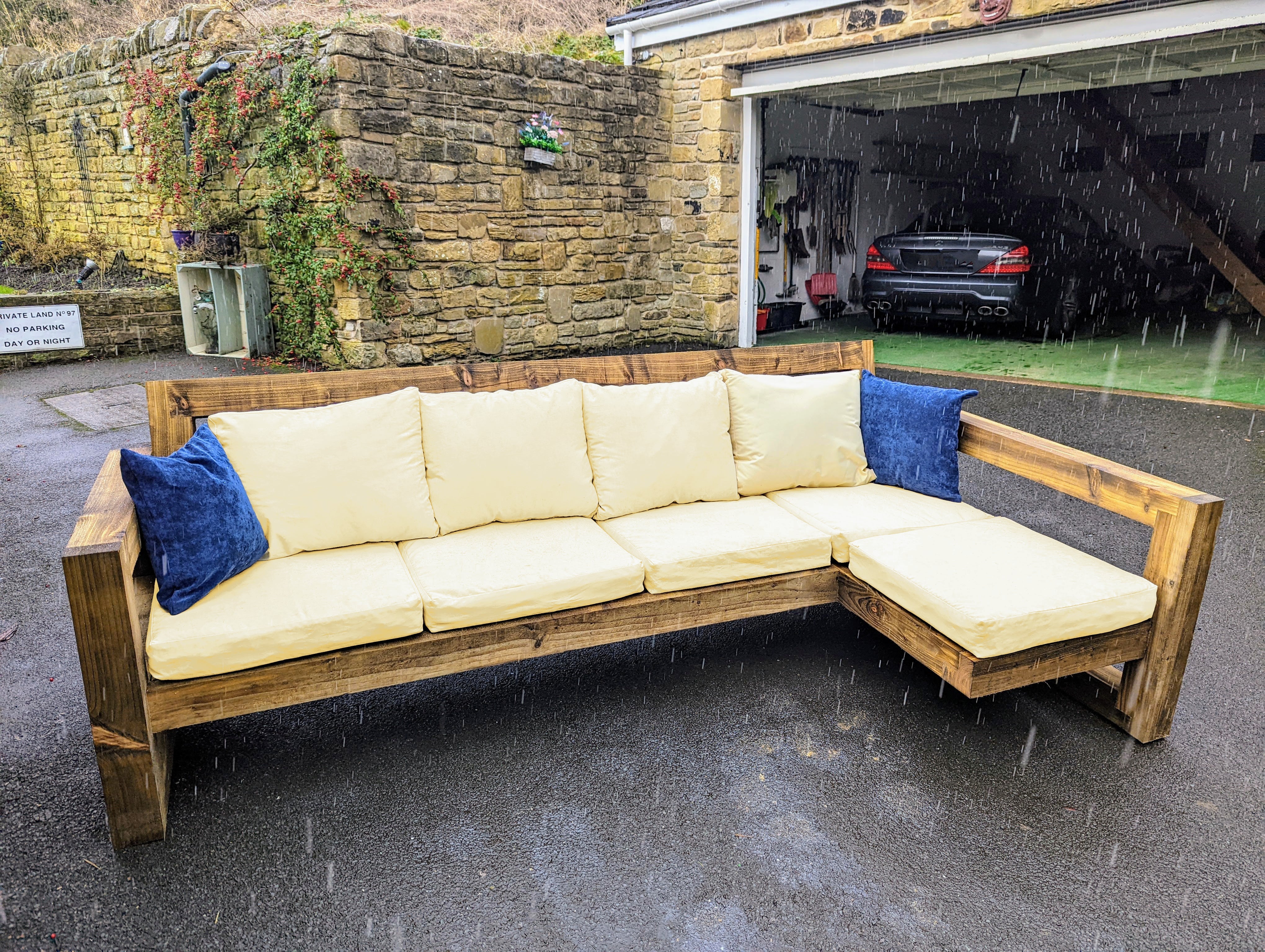 Solid Wood Garden Sofa 4 seat with leg rest - Image 2