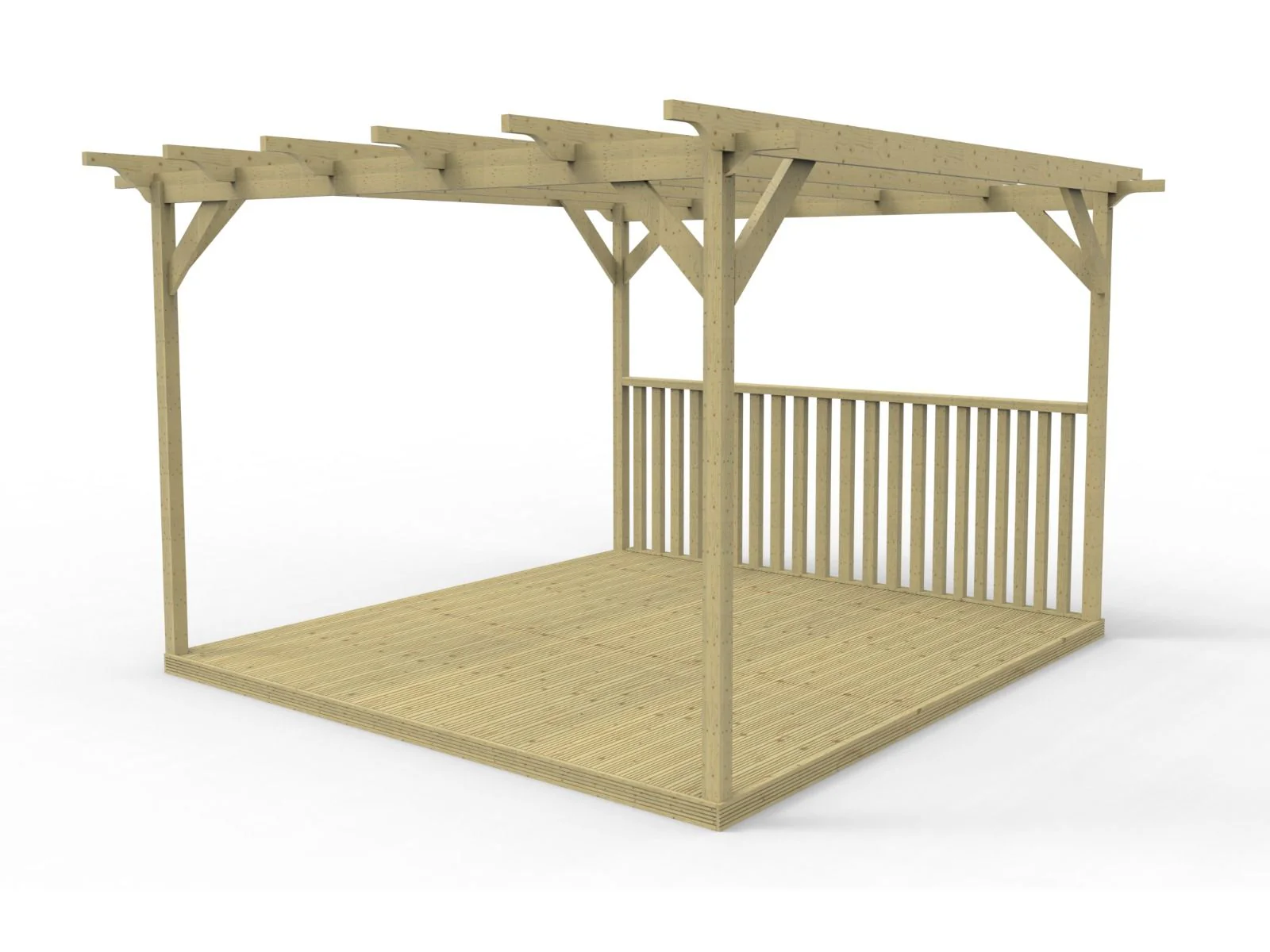 Square Pergola And Decking Kit With One Side Balustrade