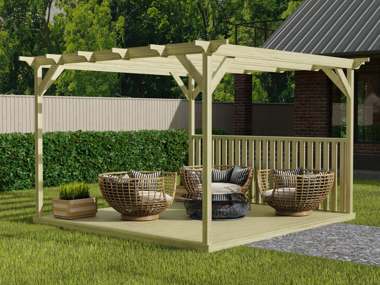 Square Pergola And Decking Kit With One Side Balustrade - Image 2
