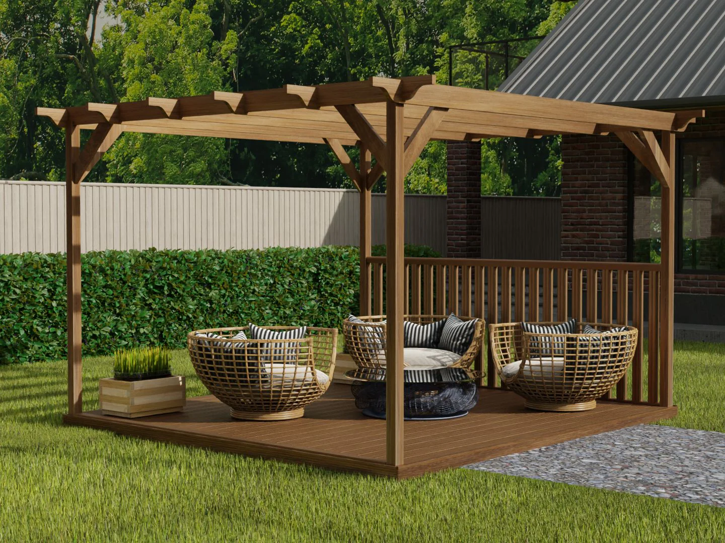 Square Pergola And Decking Kit With One Side Balustrade - Image 4