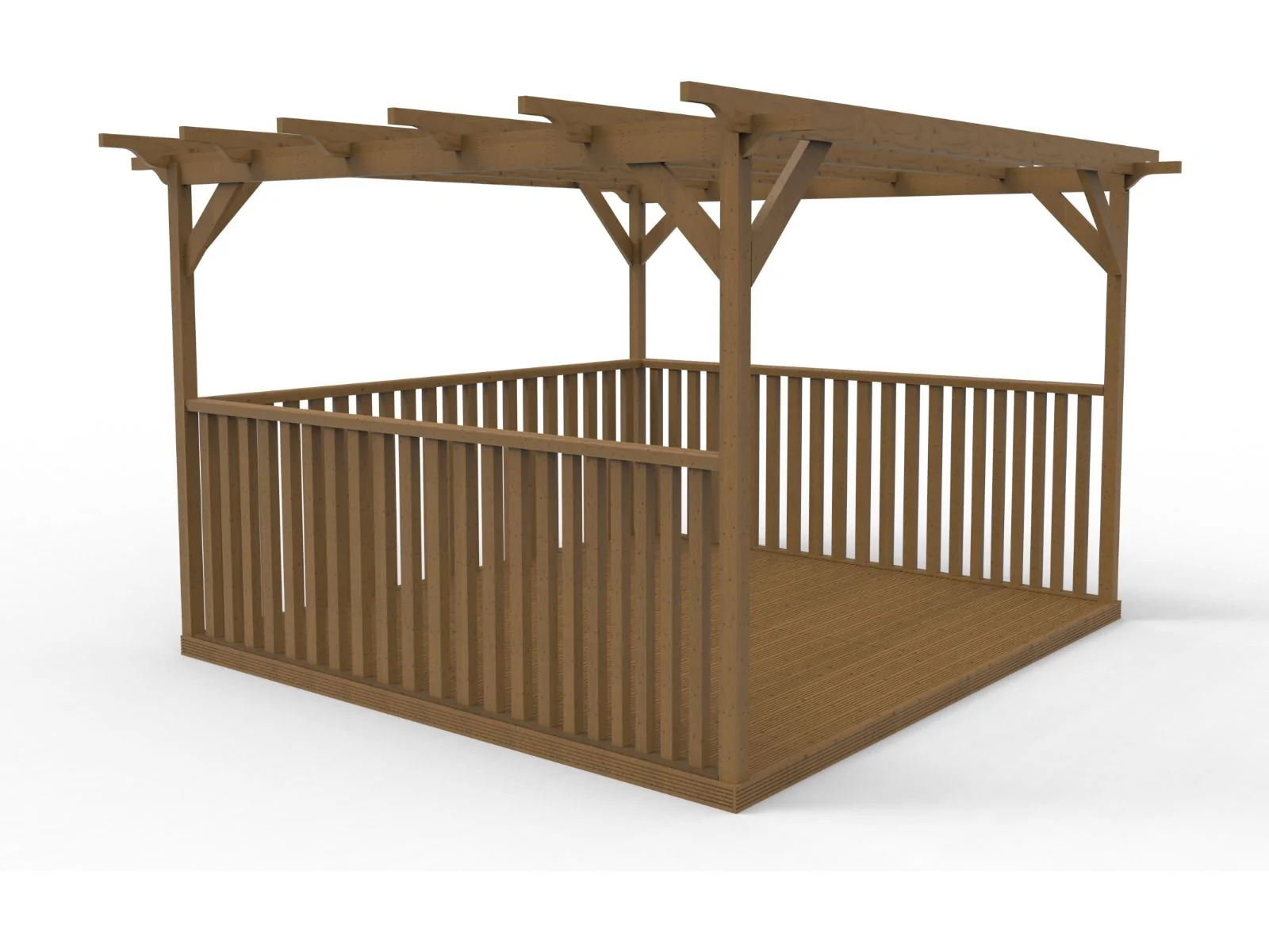 Square Pergola And Decking Kit With Three Side Balustrade - Image 3
