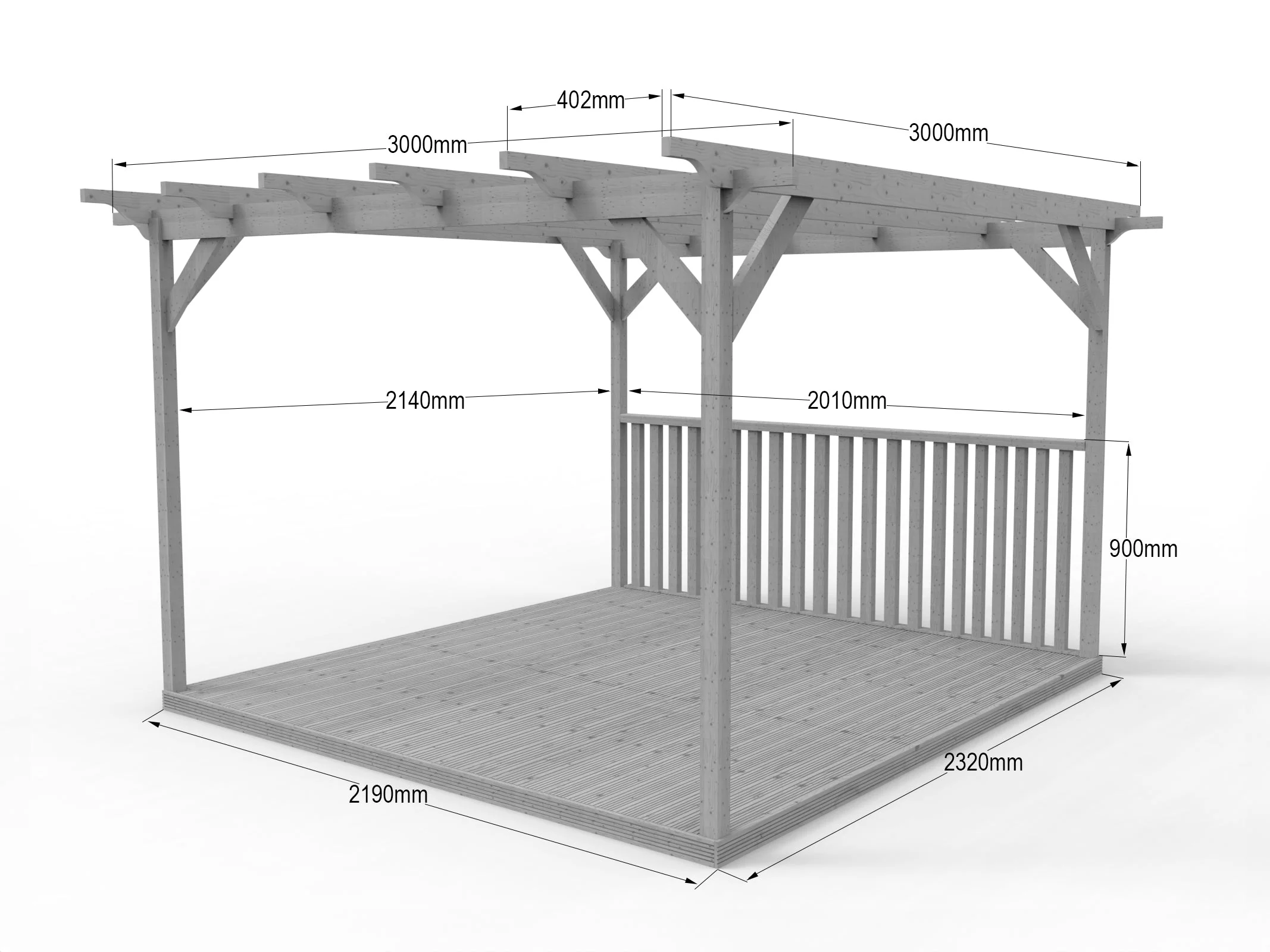 Square Pergola And Decking Kit With Two Side Balustrade - Image 5