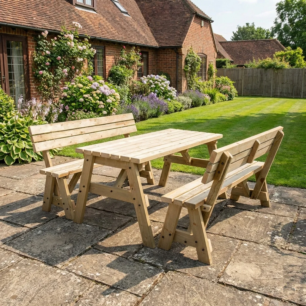 Victoria Picnic Table and Benches Set With Backrest - Image 4
