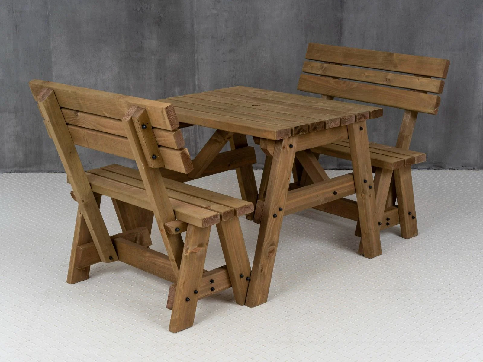 Victoria Picnic Table and Benches Set With Backrest - Rustic Finish - Image 11