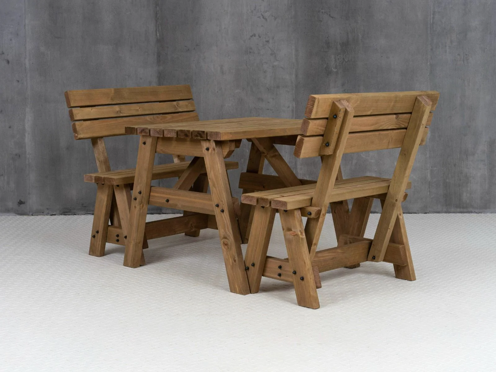 Victoria Picnic Table and Benches Set With Backrest - Rustic Finish - Image 13