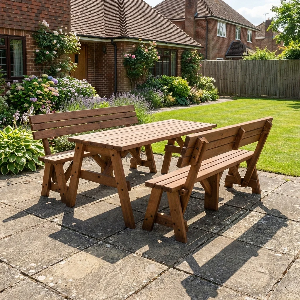 Victoria Picnic Table and Benches Set With Backrest - Rustic Finish - Image 3
