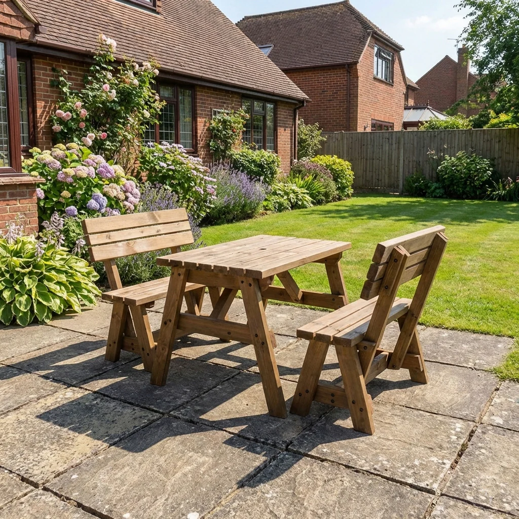 Victoria Picnic Table and Benches Set With Backrest - Rustic Finish - Image 4