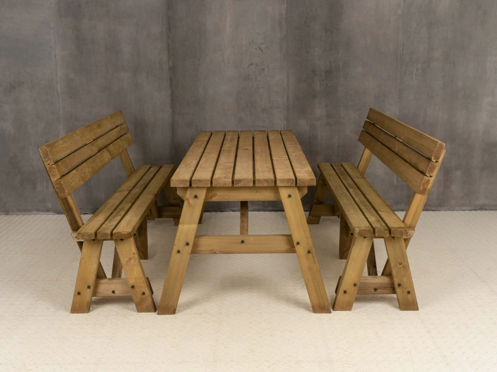 Victoria Picnic Table and Benches Set With Backrest - Rustic Finish - Image 6