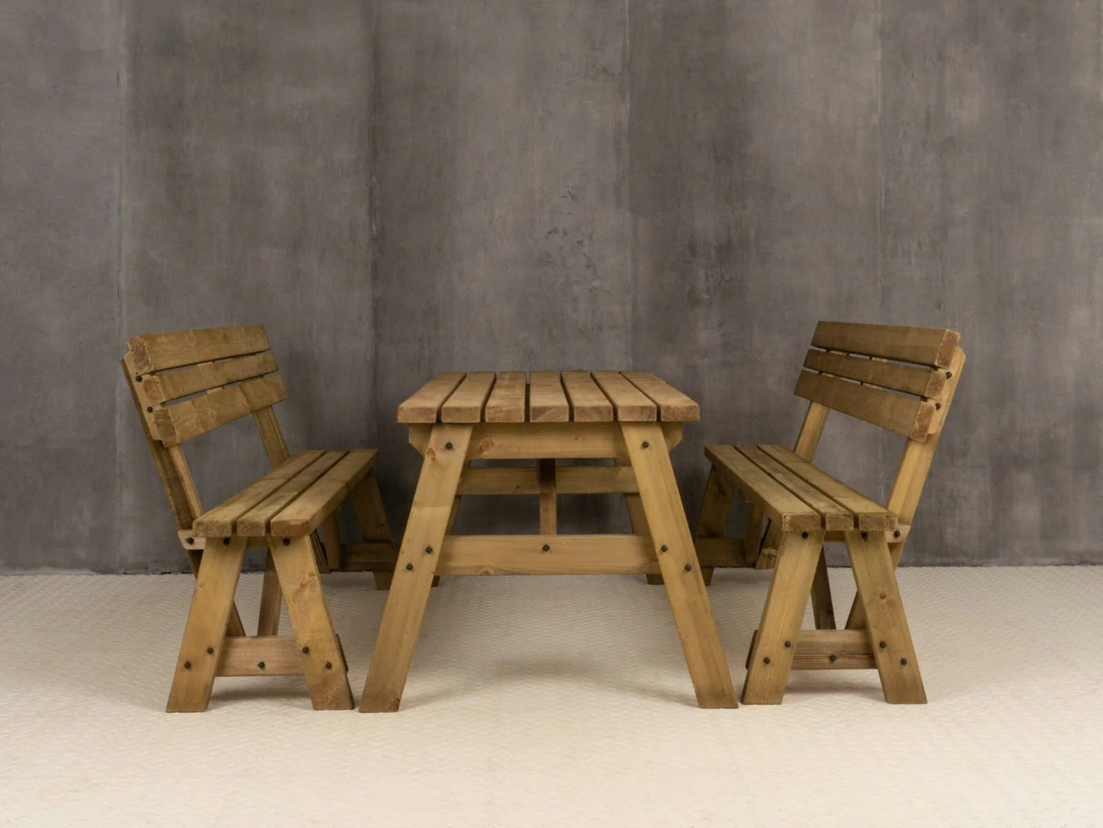 Victoria Picnic Table and Benches Set With Backrest - Rustic Finish - Image 8