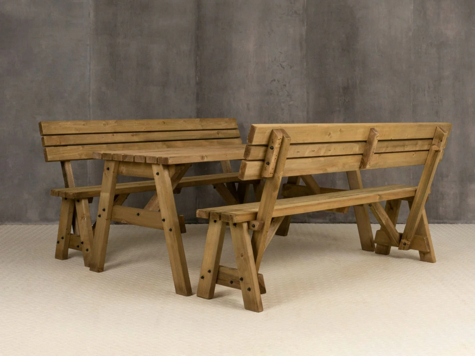 Victoria Picnic Table and Benches Set With Backrest - Rustic Finish - Image 9