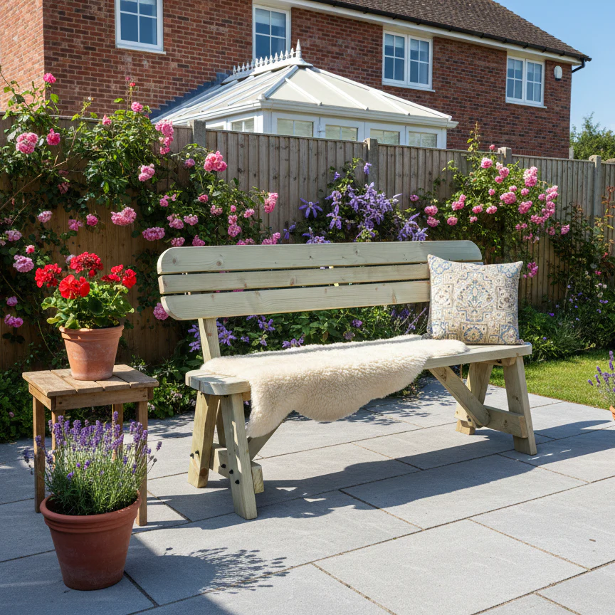 Victoria Rounded Garden Fence Bench with Backrest - Image 3