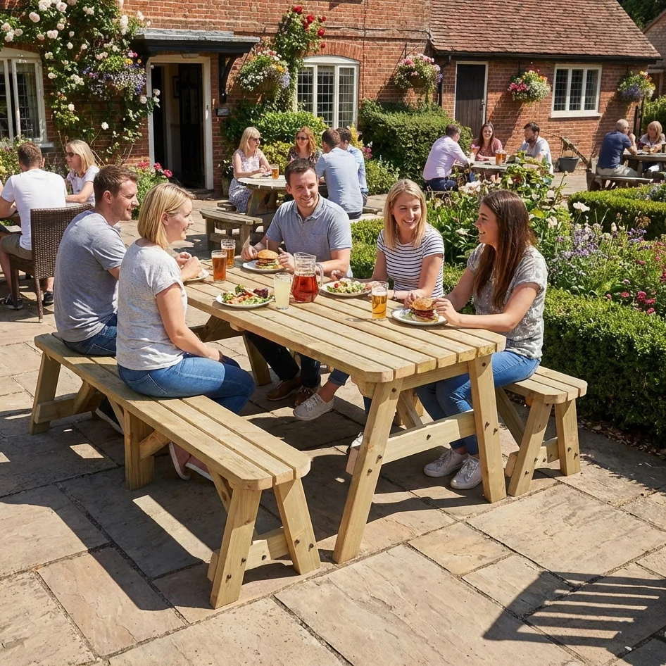 Victoria Rounded Picnic Table and Benches Set - Image 6