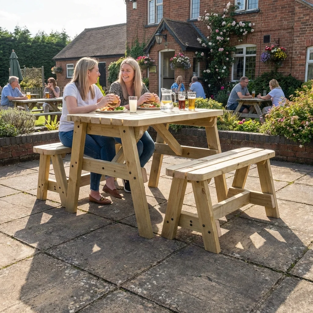 Victoria Rounded Picnic Table and Benches Set - Image 7