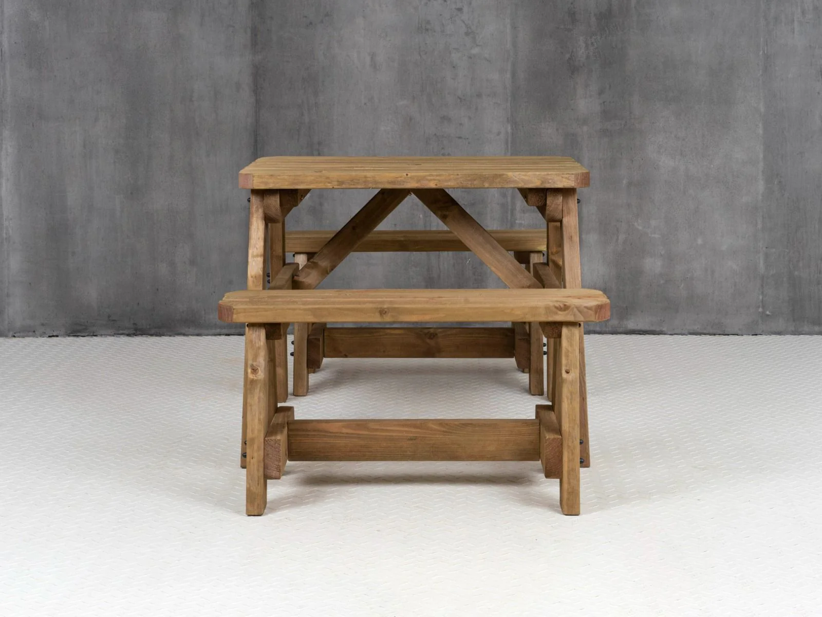 Victoria Rounded Picnic Table and Benches Set - Rustic Finish - Image 11