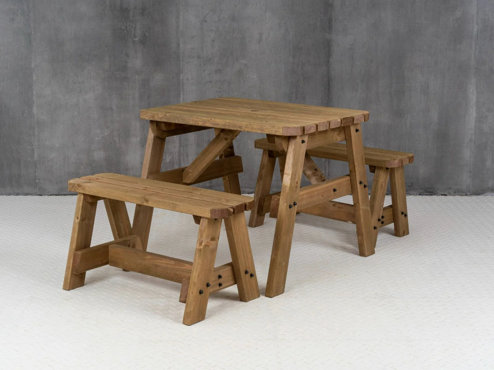 Victoria Rounded Picnic Table and Benches Set - Rustic Finish - Image 12