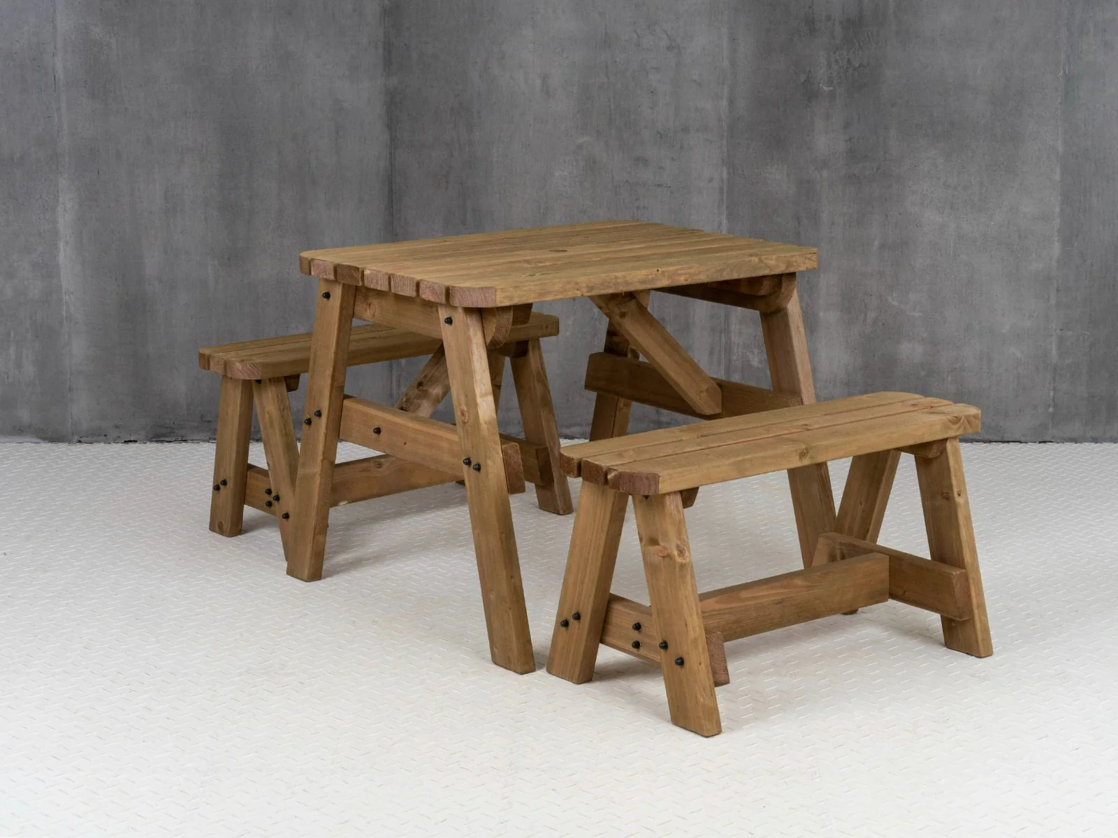 Victoria Rounded Picnic Table and Benches Set - Rustic Finish - Image 13