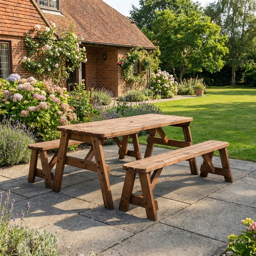 Victoria Rounded Picnic Table and Benches Set - Rustic Finish - Image 5