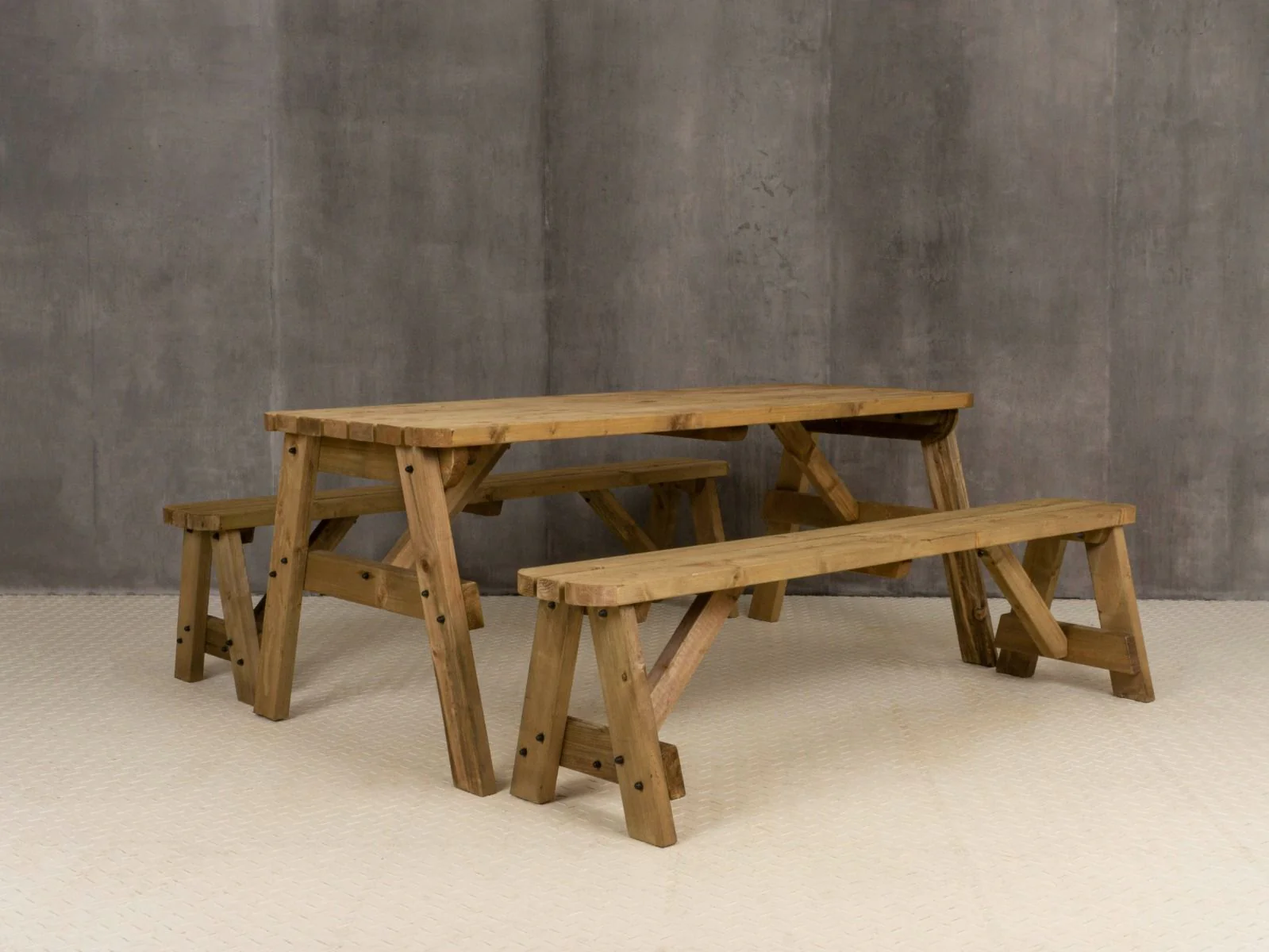 Victoria Rounded Picnic Table and Benches Set - Rustic Finish - Image 8