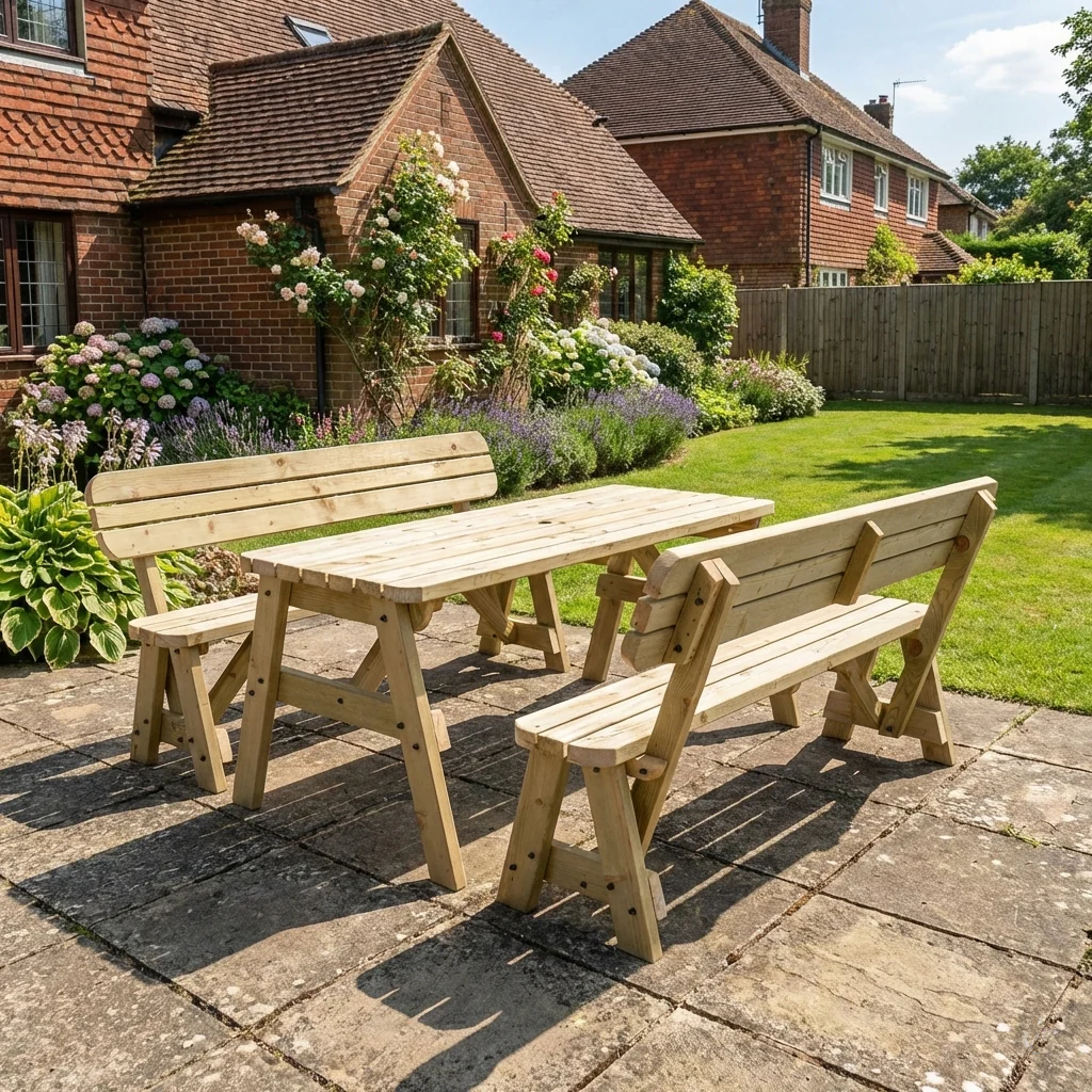 Victoria Rounded Picnic Table Benches Set With Backrest - Image 4