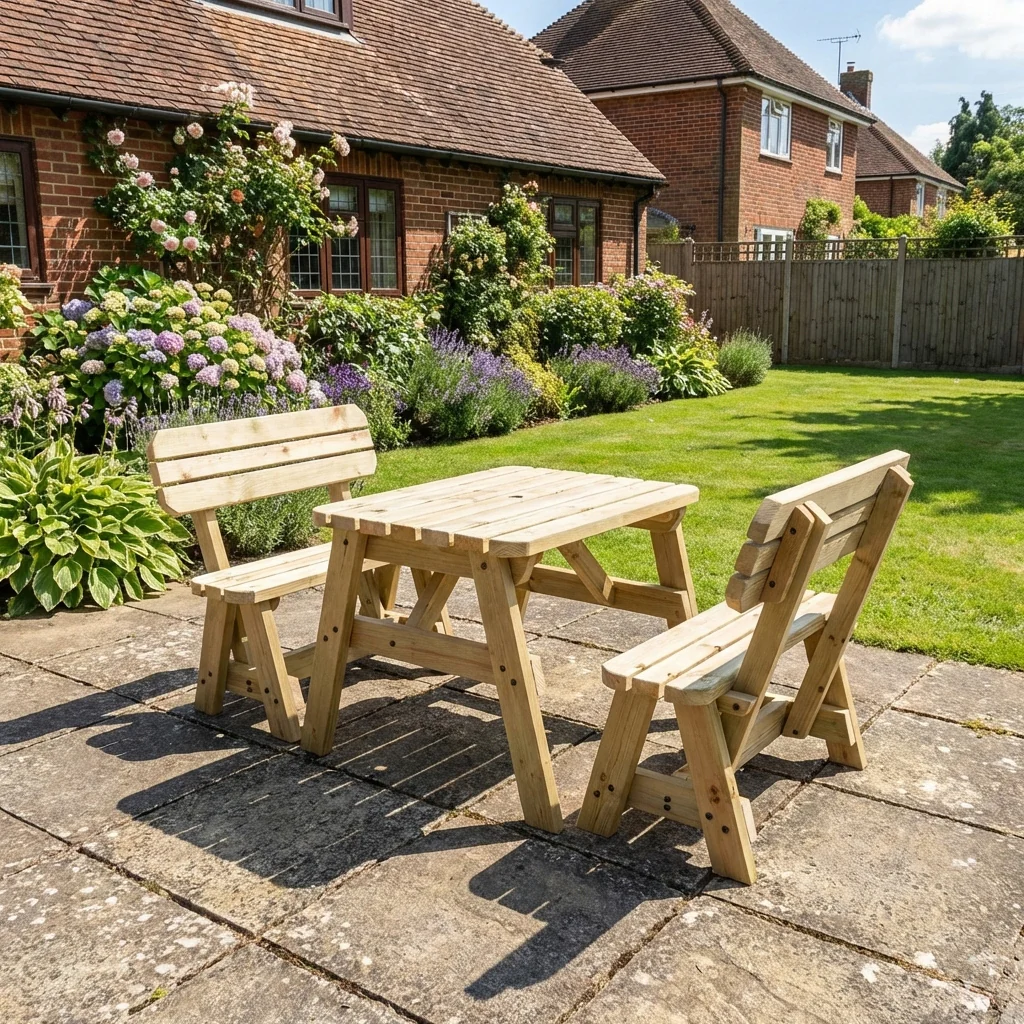 Victoria Rounded Picnic Table Benches Set With Backrest - Image 5