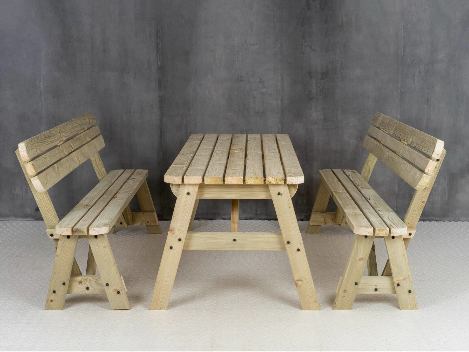 Victoria Rounded Picnic Table Benches Set With Backrest - Image 7